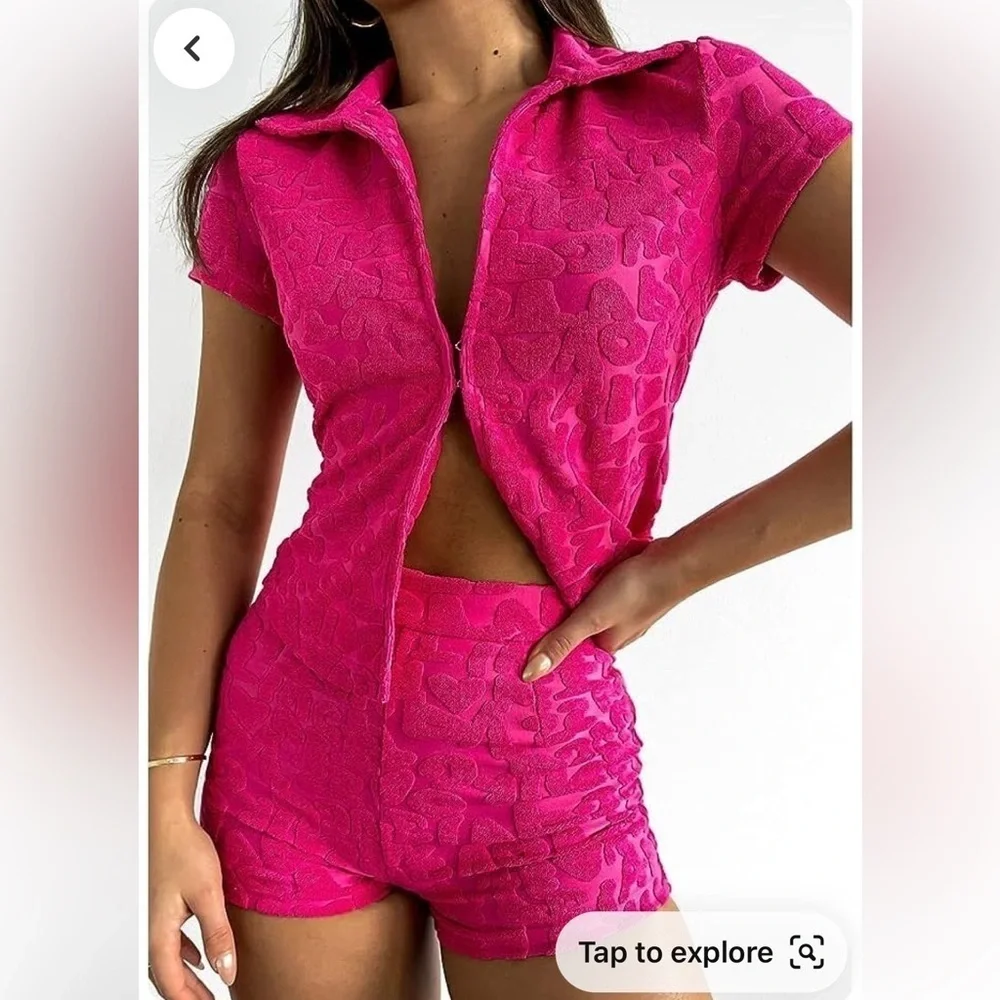 White Fox Must Have Hot Pink Terrycloth Top Size XS